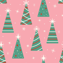 Christmas tree pattern background. Cute vector festive decorative repeat design for wrapping paper