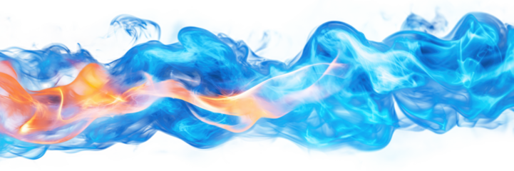 Blue flame with smoke isolated on transparent background.