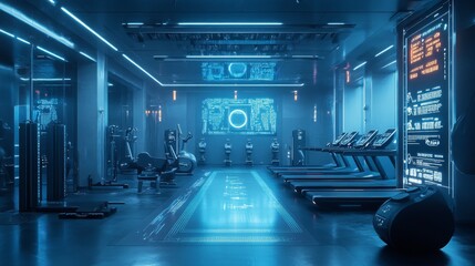 Futuristic Fitness Studio with AI Coaching: A fitness studio where AI provides personalized coaching and feedback.
