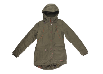 Womens autumn and winter green jacket isolated on white background.