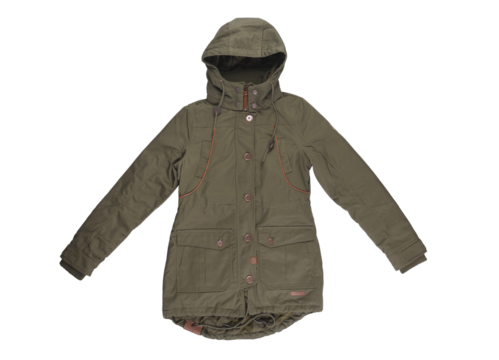 Womens autumn and winter green jacket isolated on white background.