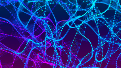 Abstract background with connecting dots and lines. Neural connections. Network connection structure. Weave effect. 3D rendering