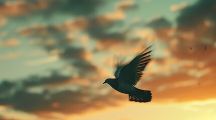 Fototapeta premium a blurry photo of a bird flying in the sky