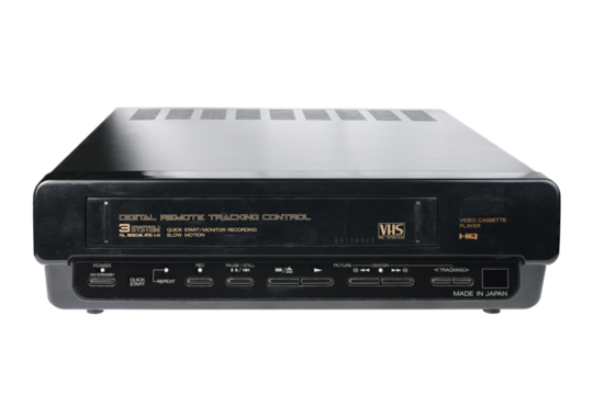 Old video recorder isolated on white background.front view