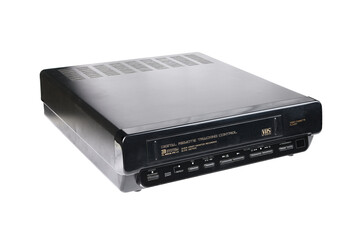 Old video recorder isolated on white background.front view