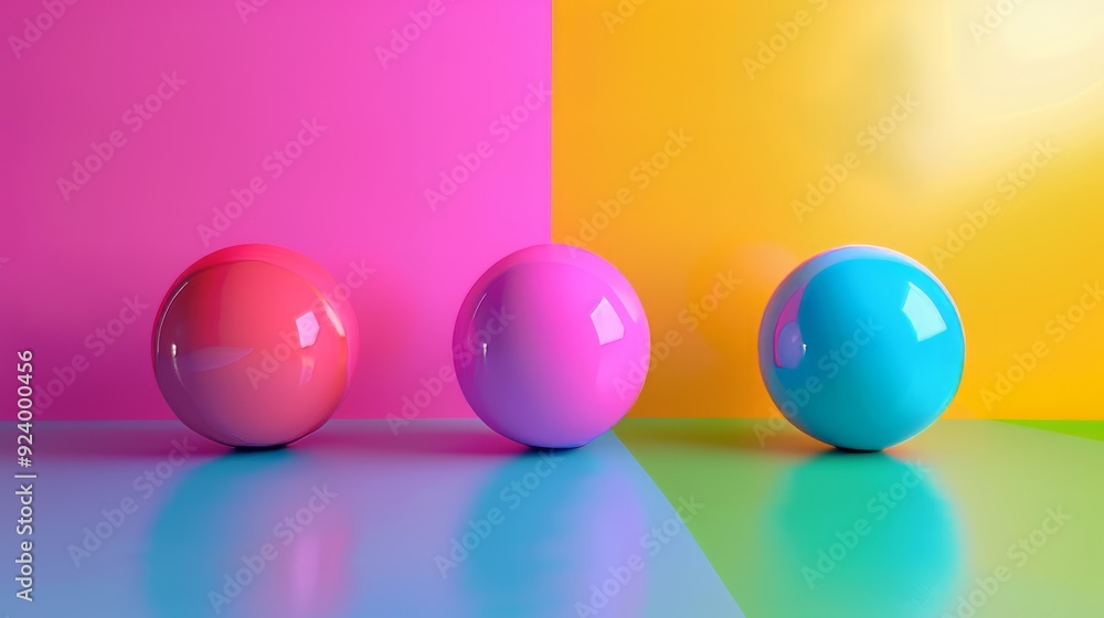 Poster a colorful background with three balls of different colors