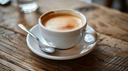 a cup of coffee with a spoon on a saucer