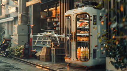 Futuristic Food Delivery System: An automated system for food delivery using drones and smart lockers, providing efficient and contactless service.