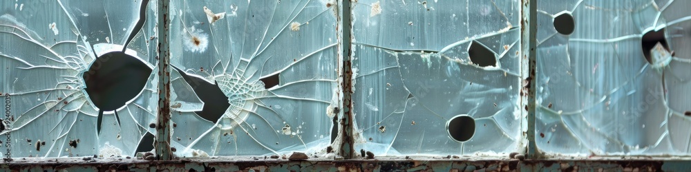 Canvas Prints Window featuring broken glass with multiple holes