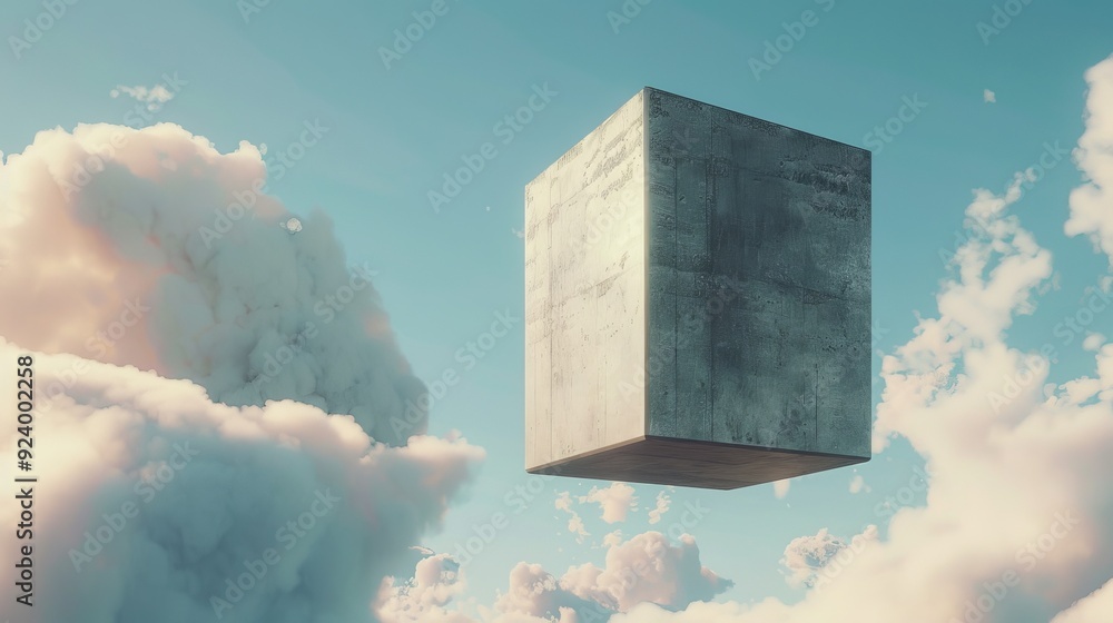 Poster a square object is floating in the air
