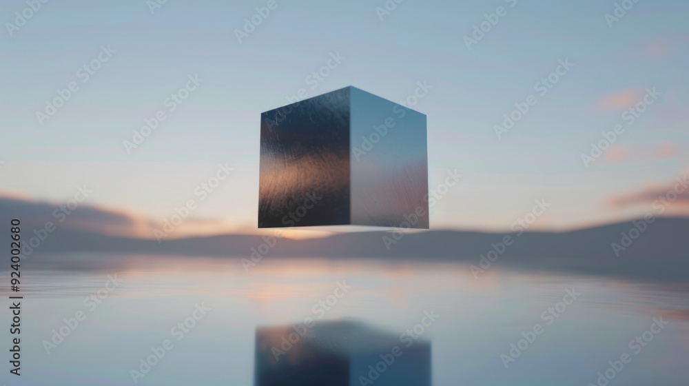 Poster a square object is floating in the air
