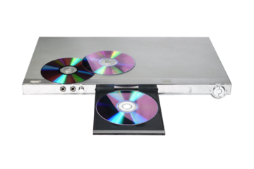 DVD VCD CD player isolated on white background.Stack.