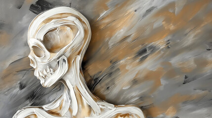 Abstract skeletal figure in textured brushstrokes, eerie and surreal Halloween art piece