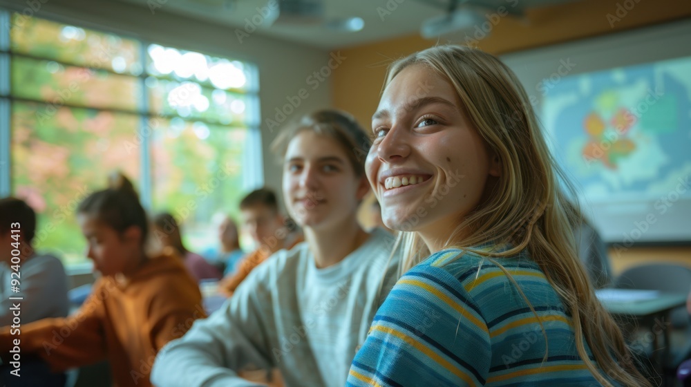 Sticker the happy students in class