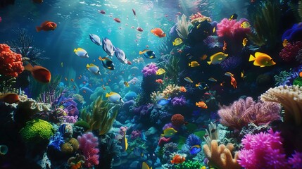 Vibrant coral reef teeming with colorful fish