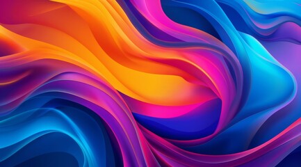 Obraz premium A vibrant and dynamic abstract wallpaper featuring swirling shapes in various shades of blue, purple, orange, pink, and yellow, creating an energetic and colorful visual experience
