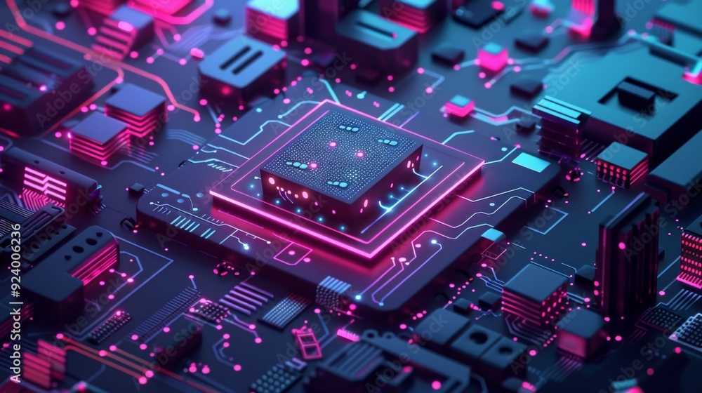 Poster npu chip neural processing unit, ai in science and business, technology and engineering concept.