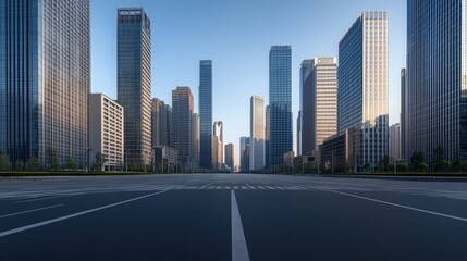 Naklejka premium A striking modern building integrates curved shapes and large windows, set against a vibrant blue sky, with a spacious lawn and parking visible beside it