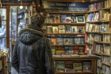 Fototapeta premium man standing in the library