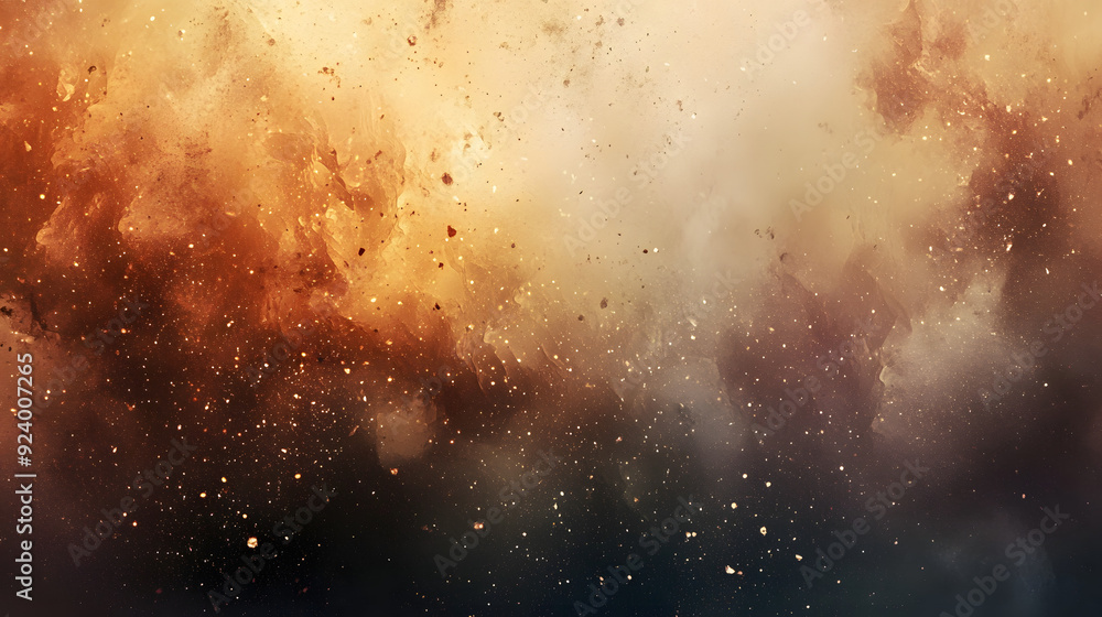 Poster Warm muted colors and twinkling particles with hazy overlays creating a deep wallpaper