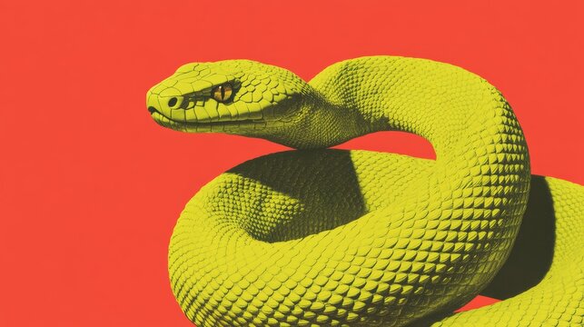 A modern and sleek digital illustration of a snake coiled in a circle symbolizing renewal and continuous growth with a gradient of green shades and metallic accents