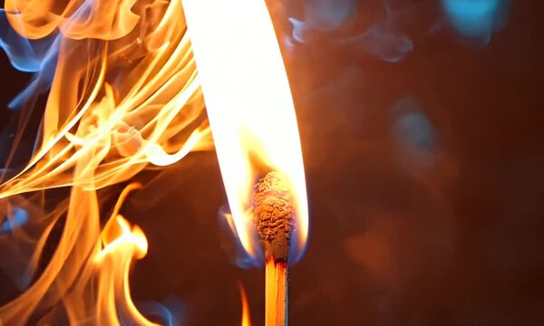 Flame of a burning match isolated close-up