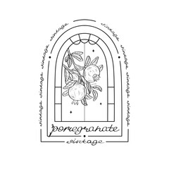 Vintage black vector arch with pomegranate branch