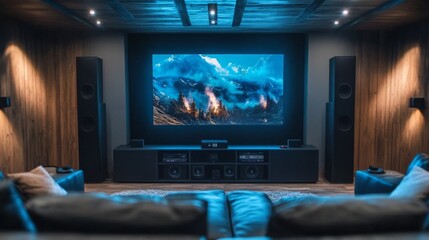 Naklejka premium AI-Powered Home Entertainment Systems: Home theaters with AI-curated content recommendations.