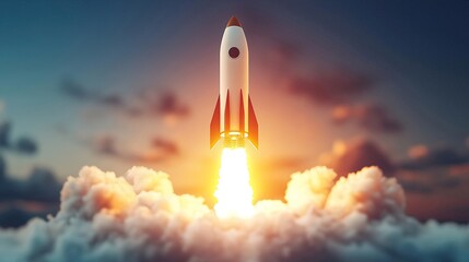 Obraz premium Wide shot, financial success visualized by a rocket launch representing expansion.