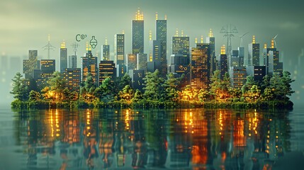 Fototapeta premium Create an infographic on CO2 reduction methods, featuring renewable energy adoption, energy efficiency improvements, and carbon capture technologies for a sustainable future. high resolution