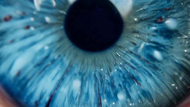 Blue eye pupil dilation in response to bright light with vivid iris detail