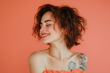 Obraz premium A close up of a woman's face with tattoos and her eyes closed