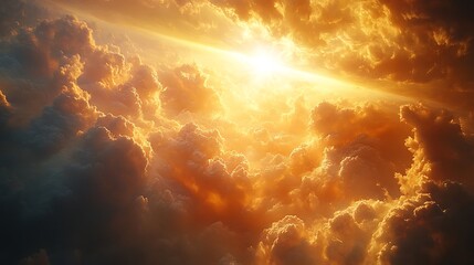 Jesus Christ in the sky returning for the rapture, sky open up, bright, angels, trumpets, realistic, photo realistic