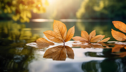  Leaves in Water- A serene photograph of leaves floating on water, capturing the simplicity _1(411)