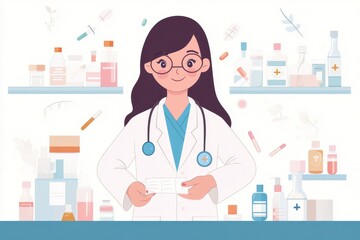 Vibrant Hand-Drawn Pharmacist at Work - Vector Illustration of Medical Professional in Lively Style