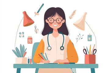 Fototapeta premium Creatively Colorful Therapist: Hand-Drawn Vector Illustration of an Engaging Social Occupation with Vibrant Tools in Lively Style