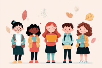 Fototapeta premium Creative Vector Illustration of Diverse Teachers Leading Educational Lesson for Students with Hand-Drawn Style
