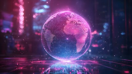 Obraz premium Global Network Connection - Futuristic World Map