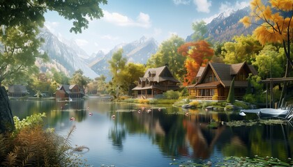 Naklejka premium Village natural high definition photography