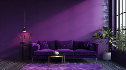 Dark Purple modern minimalistic interior background wall mockup 3d render	
