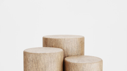 Minimalist Wooden Cylinder Podiums on White Background for Mockups