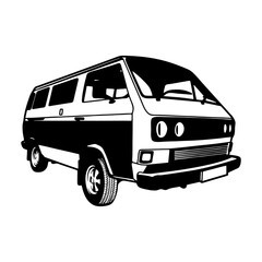 Transporter T2 Van, Bus - Classic Car, Stencil, Silhouette, Vector Clip Art for tshirt and emblem