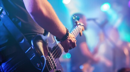 Obraz premium Musician performing on stage, capturing the passion and energy of live music