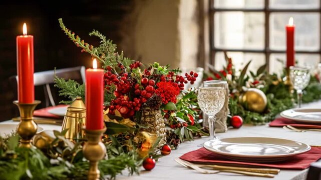 Christmas table decor, holiday tablescape and dinner table setting, formal event decoration for New Year, family celebration, English country and home styling idea