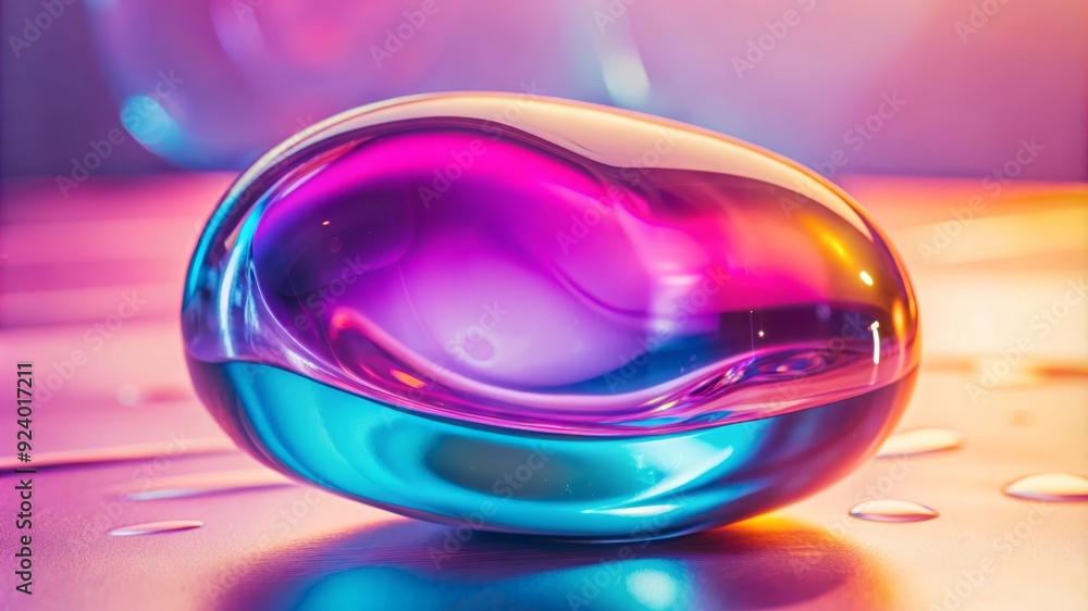 Poster a close-up of a glass orb filled with a vibrant purple liquid, reflecting the surrounding lights in 