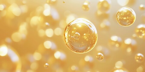 Minimalist composition of golden bubbles rising gently, perfect for elegant and luxury-themed backgrounds
