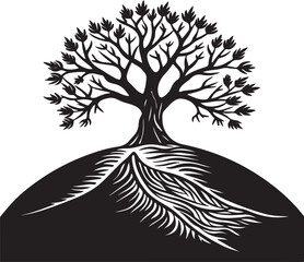 tree and hill silhouette vector