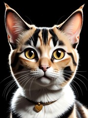 Obraz premium cartoon portrait of a manx cat isolated on a black bac background