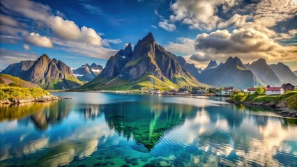Untouched beauty of Lofoten Islands in Norway with dramatic mountain peaks and serene waters, Norway, Lofoten Islands