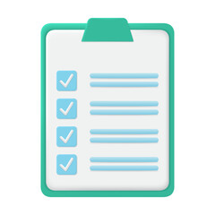 3d Clipboard with checklist. Todo check list. Concept of business, education, task management and productivity. 3d vector icon.